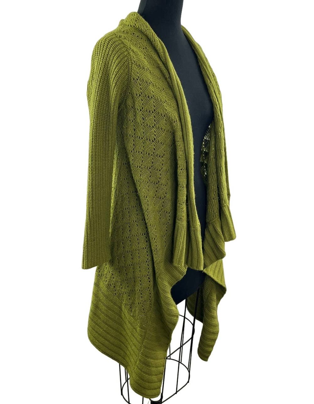 Cynthia Rowley Green M Knit Cardigan Sweater Wool Flowy Open Front Long Sleeve